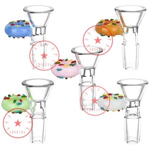 Colorful Donut Handle Style Glass Smoking Portable Replaceable 14MM 18MM Male Joint Interface Bong Waterpipe Bubbler Handpipe Herb Tobacco Funnel Bowl DHL