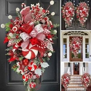 Christmas Decorations Christmas Wreath Candy Cane Artificial Wreath Window Door Hanging Garlands Rattan Home Christmas Decoration 2023New Year Navidad