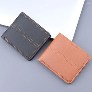 Brieftaschen Kurze Herren-Geldbörse, helles Linien-Design, fortschrittliche einfache Textur, weiches Leder, ultradünn, Studenten-Trend, PU-Geldbörse