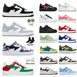 Top Quality Bapedstaes SK8 designer Uomo Donna Scarpe casual da donna Sta Scarpe da ginnastica basse Court Nigo Scarpe basse da uomo Shark Nero bianco Vernice grigia Sneaker in pelle Taglia US 11