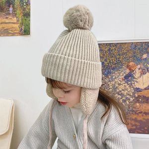 Береты, зимняя плотная детская шапка с большим помпоном, шапка-ушанка, шерстяная плюшевая детская вязаная шапка для девочек и мальчиков, теплые детские аксессуары