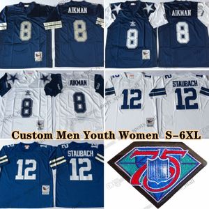 Custom 75th Vintage 8 Troy Aikman 1985 Football Jerseys 21 Deion Sanders 12 Roger Staubach 22 Emmitt Smith 33 Tony Dorsett 88 Michael Irvin 94 Charles Haley White