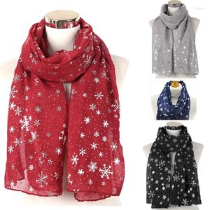 Scarves Women Christmas Scarf Masquerade Foil Print Scarfs Wedding Party Windproof With Snowflake Chiffon Shawl