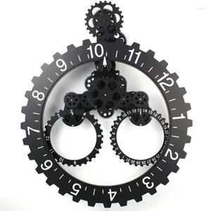 Wall Clocks 3D Modern Large Art Rotary Gear Clock Mechanical Calendar Wheel Black