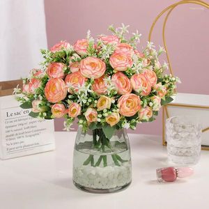 Dekorativa blommor Multicolor Tea Roses Vases For Home Decoration Accessories Fake Rose Plastic Flower Wedding Artificial