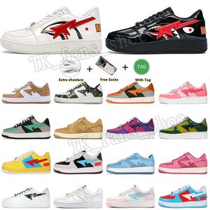 Clássico Top Designer Homens Bapestar Um Macaco de Banho Skate Preto Tubarão Preto Couro Envernizado Branco Vermelho Branco Azul Mulheres Sneaker Star Shoe Sneaker SK8 Plataforma Dhgate