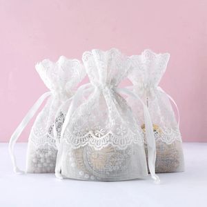 Подарочная упаковка, 12 шт., сумка из органзы на шнурке, белая кружевная сумка, ювелирные изделия, подарочные пакеты для макияжа, рождественские упаковки для конфет