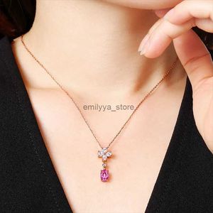 Pendant Necklaces Four-leaf Clover Temperament Pink Created-Tourmaline Gem Pendant Necklace Rose Gold Plated For Women Jewelry Free Shipping R231204