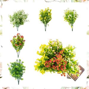 Flores decorativas ao ar livre indoor artificial falso resistente uv nenhum desbotamento arbustos de plástico plantas para jardim pátio varanda janela decoração em massa