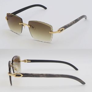 Luxus-Sonnenbrille mit diamantgeschliffenen Gläsern, randlos, für Damen, Designer, groß, quadratisch, Original, schwarz marmoriertes Büffelhorn, Sonnenbrillengestelle für C, Dekoration, Gafas de Sol