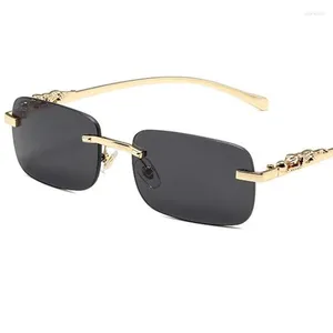 Solglasögon unisex rimless sun glasse retro anti-uv glasögon rektangel glasögon personlighet leopard huvud tempel skyddsglasögon