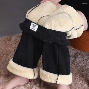 Calças femininas estranhas inverno velo forrado perna larga casual engrossar quente baggy sweatpants mulheres cintura alta cordeiro fluff pantalones retos