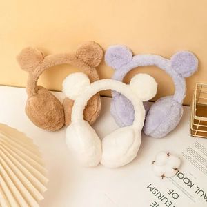 Ear muffs bonito urso orelhas de pele dobrável inverno fones de ouvido earmuffs à prova de vento ao ar livre mais quente capa macia para mulheres homens 231204