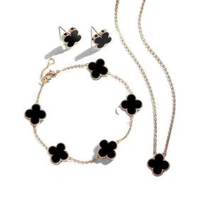 Pendant Necklaces Pendant Fashion Earring Bracelet Necklace Four Leaf Clover Lucky Set Wedding Women Bridal Jewelry Sets