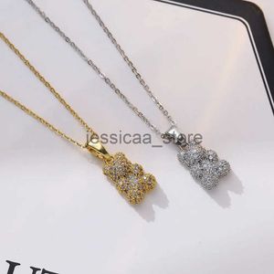 Pendant Necklaces ALTERA Fashion Cute Crystal Bear Rhinestones Pendant Necklace Stainless Steel Chain for Women Gold Plated Collars Bear Jewelry J231204