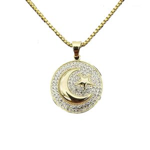 Pendant Necklaces Star Moon Flag Necklace Men's Fashion Titanium Steel Gold Plated Rhinestone Punk Hip Hop Personality Jewelry