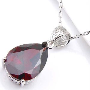 Luckyshine Excess Sheys Water Drop Red Garnet Pendants حفل زفاف للسيدات سحر الزركون القلائد 259J