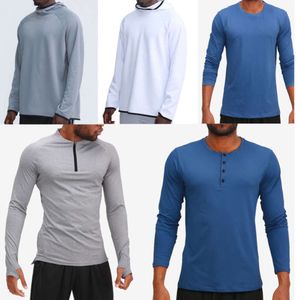 Roupa masculina com capuz camisetas yoga com capuz camiseta lulu esportes levantando quadris desgaste elástico fitness collants lululemens roupas de marca de moda finas e finas