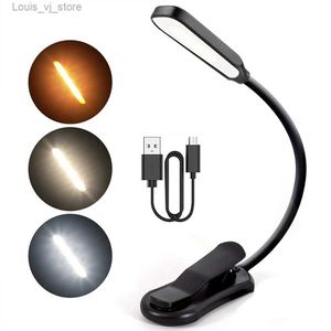 Night Lights 7 LED Book Light USB Rechargeable Reading Light 3-Level Warm Cool White Daylight Portable Flexible Easy Clip Night Reading Lamp YQ231204