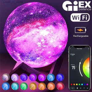 Nattljus WiFi 15cm Moon Lamp 256 Färger Remote LED Night Light uppladdningsbar atmosfär Nattskenarbete för Tuya Smart Life Chirstmas gåva YQ231204