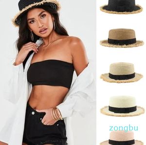 Berets Männer Frauen Stroh Flache Top Boater Hüte Sailor Caps Sommer Sombrero Strand Sonnenhut Outdoor Sunbonnet Größe