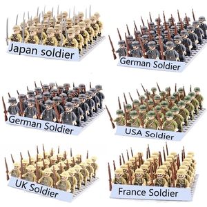 Soldier WW2 24pcs Military Army Soldier Soviet US UK German France Building Blocks Set Model Bricks Action Figures Weapon Toys Kids Gift 231202