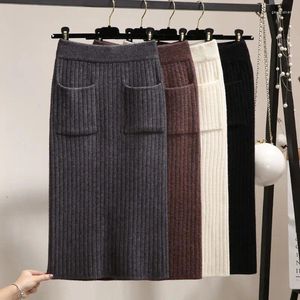 Skirts Hight Quality 2023 Spring Slim Stylish Office Long High Waisted Skirt Pencil Knitted Leisure T420