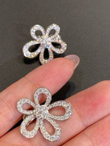 Van Clee Brand Designer Full Crystal Big Hollow Four Leaf Clover Flower Charm Stud Earrings for Women Jewelry with Box Party Gift