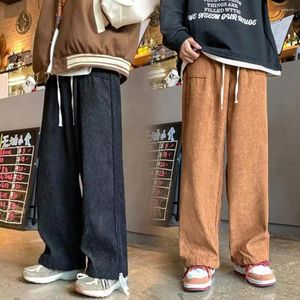 Calças masculinas longas cordão branco casual grosso homens forro de pelúcia veludo outono inverno perna larga calças streetwear