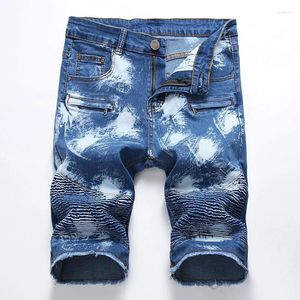 Herren-Shorts, Herren-Jeans, Denim, kurze Distressed-Plissee-Männer, zerrissene, gewaschene Hip-Hop-Shorts, Übergröße, Biker, gerade Reißverschlusstaschen