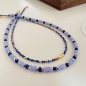 Modische neue Retro-Perlenkette in Lapislazuli-Farbe für Damen, vielseitig und hochwertig, einfache und modische Schlüsselbeinkette