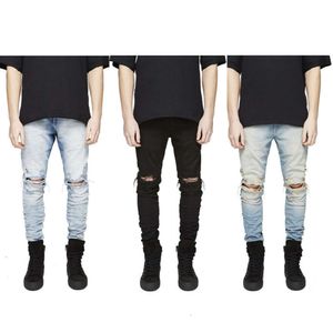 Mäns jeans Slim Fit Ripped Men Mens Mens nödställda denim joggar knähål tvättade plus