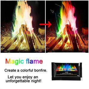 Zk20 chama mágica em pó magicfire cor chama mudando em pó festa festiva lareira ao ar livre fogueira chama em pó