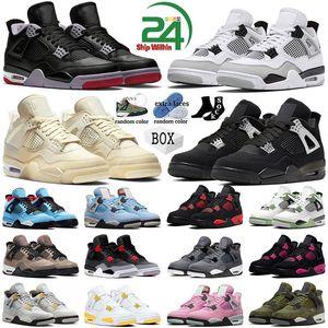 2024 Jumpman 4 4S Basketball Shoes Bred Reacted Black Pantner Big Size Mens Women Sail Sail Militry Olive Blue Thunder Kaws Gray Ewalty Sneakers