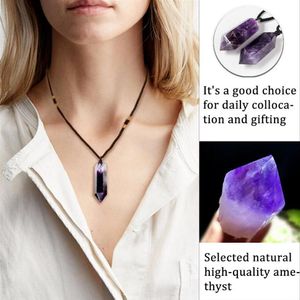 Pendant Necklaces Natural Polished Jewelry Necklace Amethyst Pillar Gemstone Point Healing Chain Power Rough Crystal And Stones Sp243h