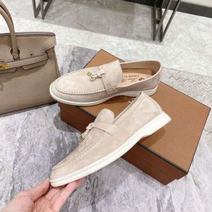 Loro Pianas Lp Penny Kadın Ayakkabıları Düz ​​Slip-On Ayakkabı Süet Koyun Dinili Avrupa Moda Ayakkabıları Loripiana Ayakkabıları Üzerinde Kayma