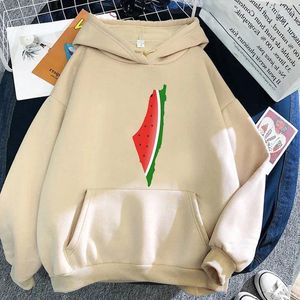 Herrtröjor vattenmelon palesti hoodie män kvinnors estetiska vintage långärmad tröjor lösa pullover hösten vinter streetwear