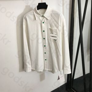 Broca carta denim camisa feminina moda manga comprida blusa solta designer clássico lapela fina t camisa