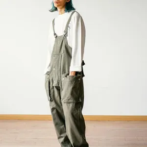 Calças masculinas sem mangas retro homens mulheres macacão multi-bolsos bib macacão solto carga trabalho hip hop casual streetwear