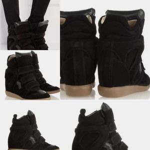 Isabel Marants Sale-Black äkta läder Bekett lädertrimmad mocka kil heta sneakers kvinnor mode show Paris nya skor yj1f