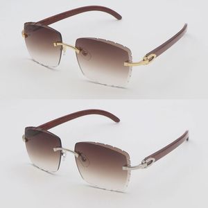 Designer Diamond Cut Lens Wooden 3524012 Rimless Mens Sunglasses for women Large Square Wood Sun Glasses Luxury Frames for C Decoration Lentes de Sol Mujer Size 58MM