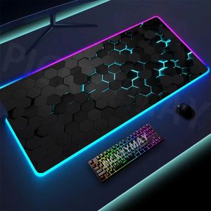 Mouse Pads Bilek Rests Geometri Büyük RGB Gamer Mousepad 40X90cm Mat Oyun Mousepads LED Klavye Paspasları PC 231204