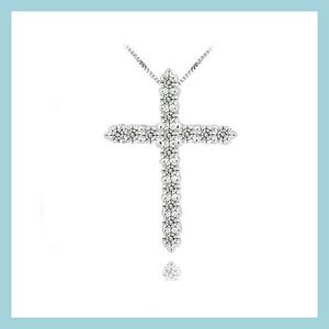 Pendant Necklaces 925 Sier Cross Pendant Necklace Sterling With Luxury Austria Crystal 3 Layer Platinum Plated Necklaces Drop Delivery Dhcyx