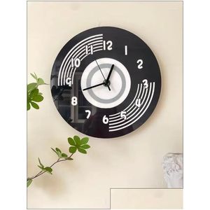 Wall Clocks Modern Art Record Clock Black White Cartoon Needle Living Room Home Decoration Decor Kids Children Time Drop Delivery Gard Dhq2J