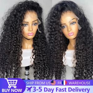 Syntetiska peruker 13x4 Deep Wave Spets Front Wig Womens Transparent 4x4 Human Hair Pre Shedding 231205