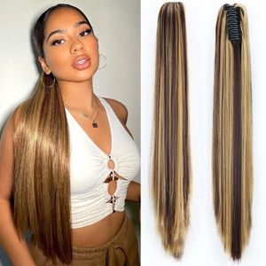 Synthetic Wigs Synthetic Claw Clip On tail Hair s Long Straight 24" Heat Resistant Tail HairPiece BlackBrown Blonde Hairstyle 231204