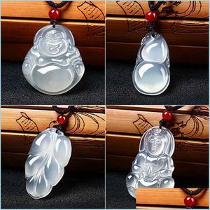 Kolye Kolyeler Chalcedony Buddha Kolye Beyaz Jasper Avalokitesvara Kolye Acatate String Fasulyesi Kaçak Cüzdan Cüzdan Takım Deliği DHWJJ