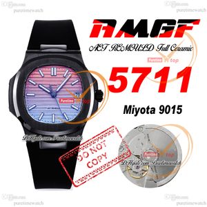 AMGF AET 5711 Miyota 9015 Автоматические мужские часы 40 мм Черная керамика Bergen Sunrise Текстурированный розовый синий циферблат с резиновым циферблатом Часы Super Edition Reloj Hombre Puretime B2