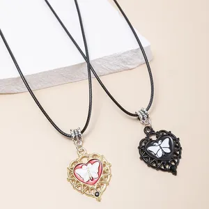 Pendant Necklaces 2PCS/PACK Punk Heart Butterfly Necklace For Women Girls Wax Cord Chain Fashion Trendy Party Gifts