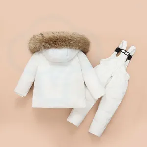 Down Coat Baby Jumpsuits Winter Jacket 2023 pojkar och flickor som går ut stora päls krage barn grossist